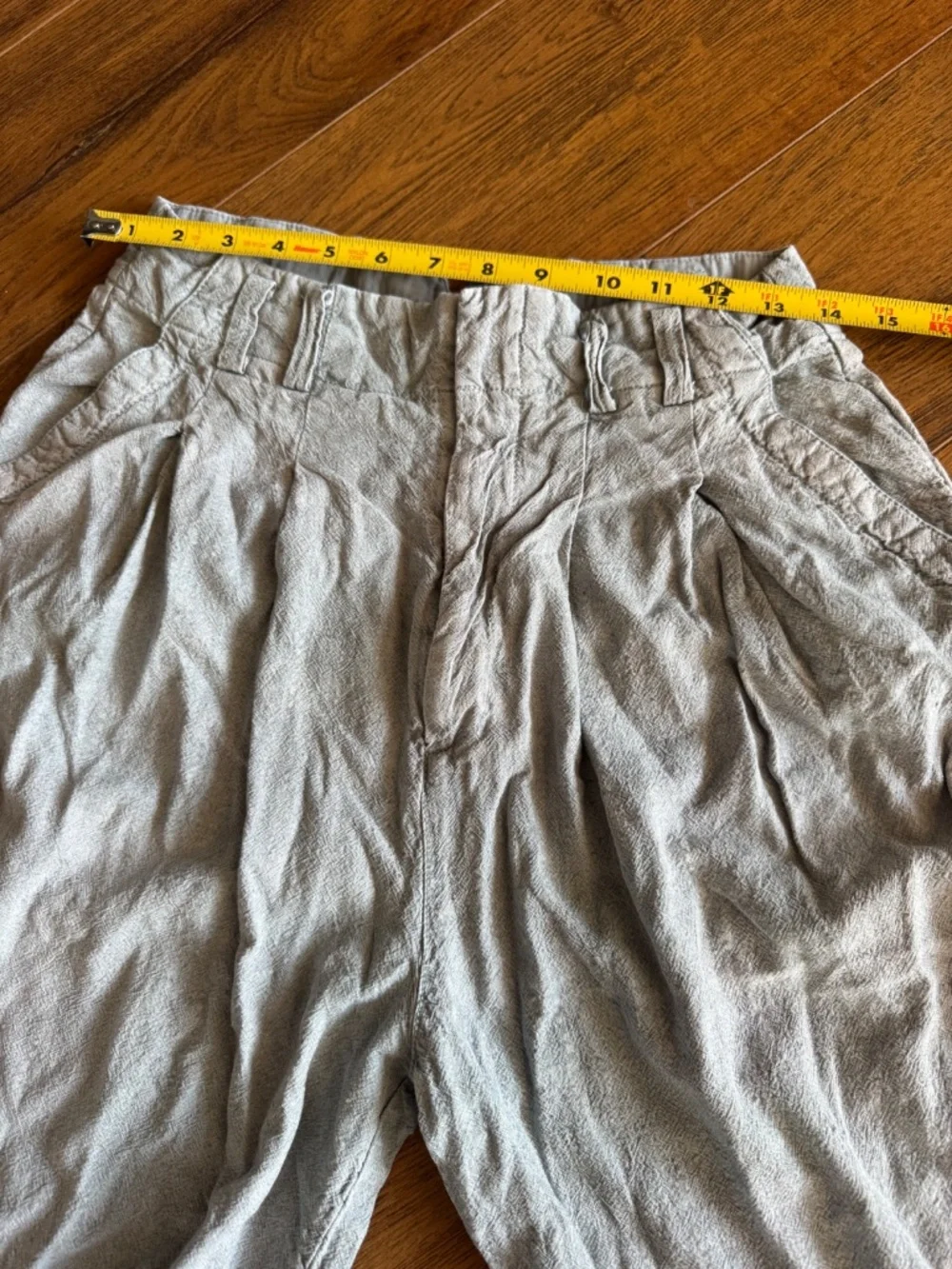 Free People Calla Pleated Trousers Silver Blue Linen Blend Size 6